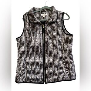 Coldwater Creek Herringbone Quilted Zip Vest Black White Large